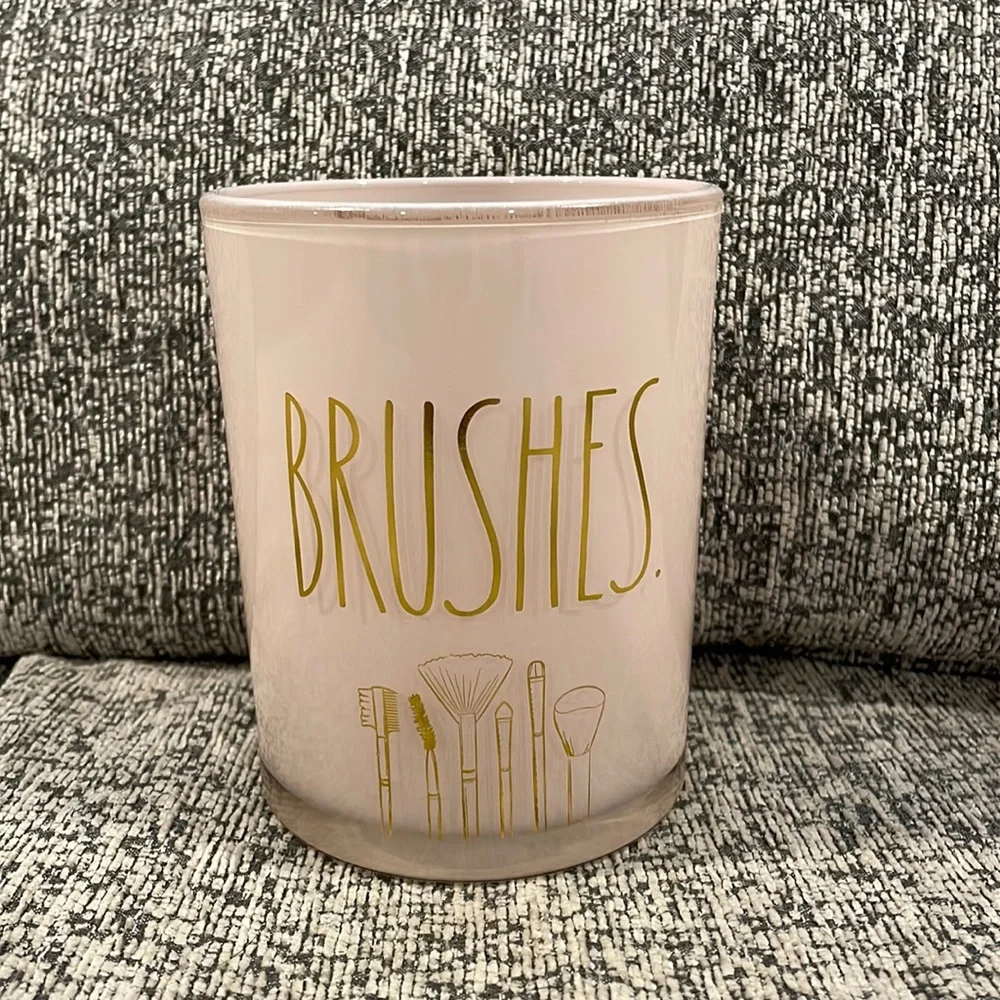 Rose pink brushes glass jar - RAE DUNN